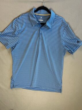 adidas Light Blue & White Striped Men’s Polo